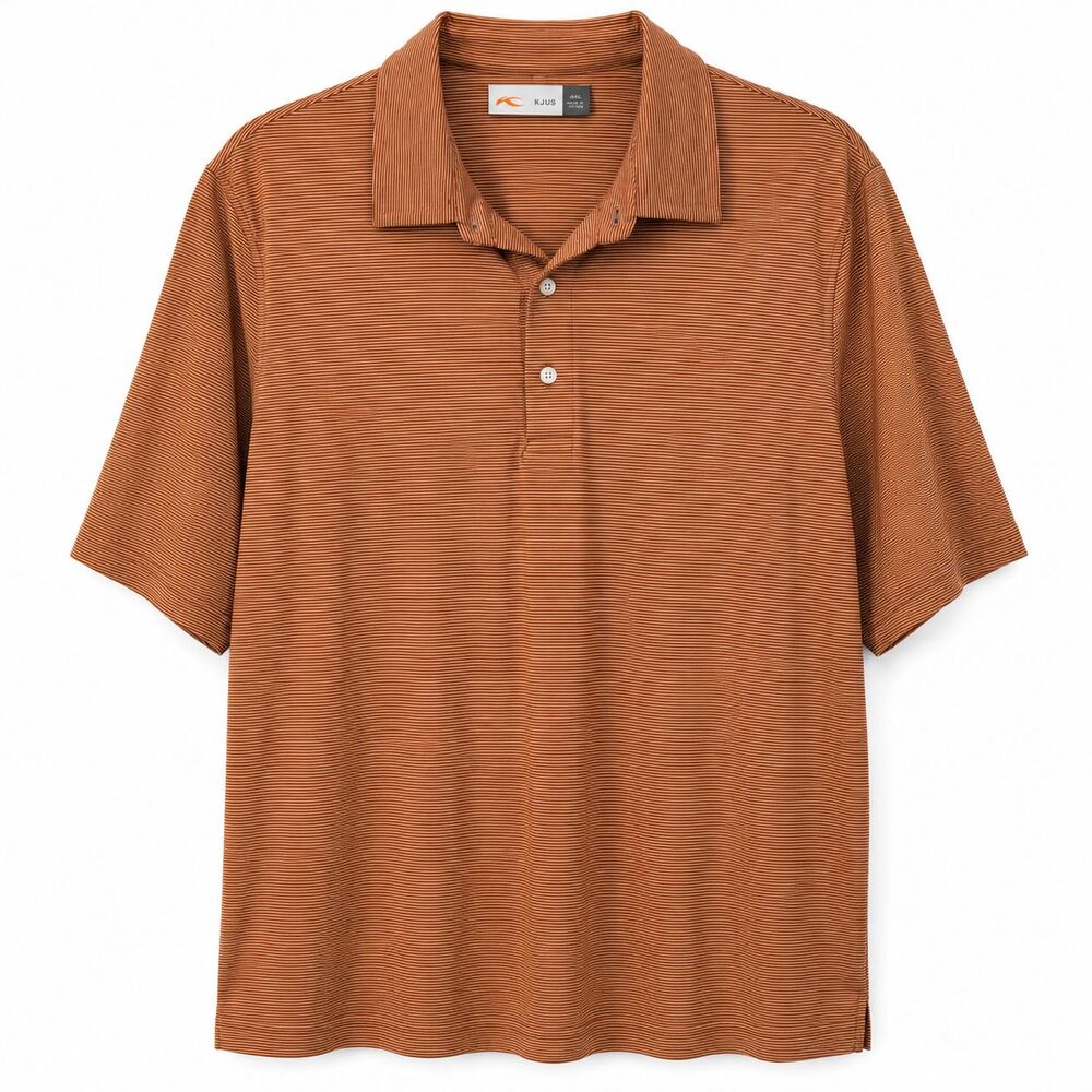 KJUS Men's XL Golf Polo Shirt Orange Stripe UPF 50+ Performance Stretch Active